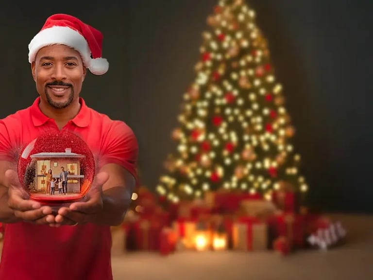 Homme tenant une maison protégée par une alarme et un service de télésurveillance