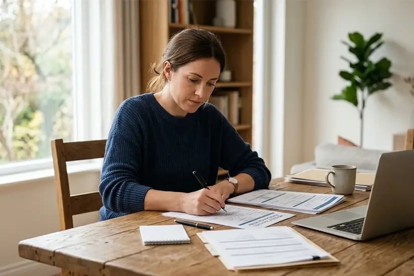 Personne remplissant un formulaire d’assurance habitation après un vol