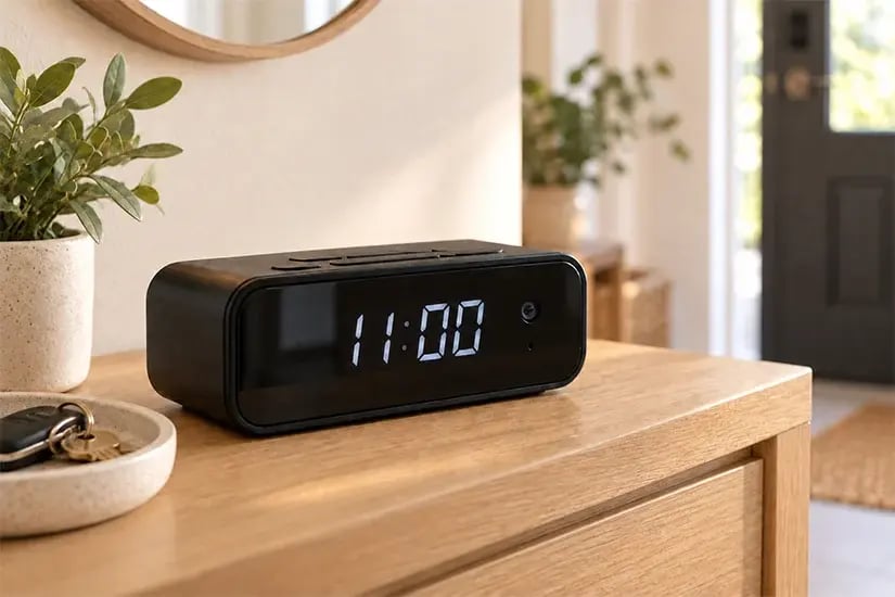 caméra espion dans un réveil