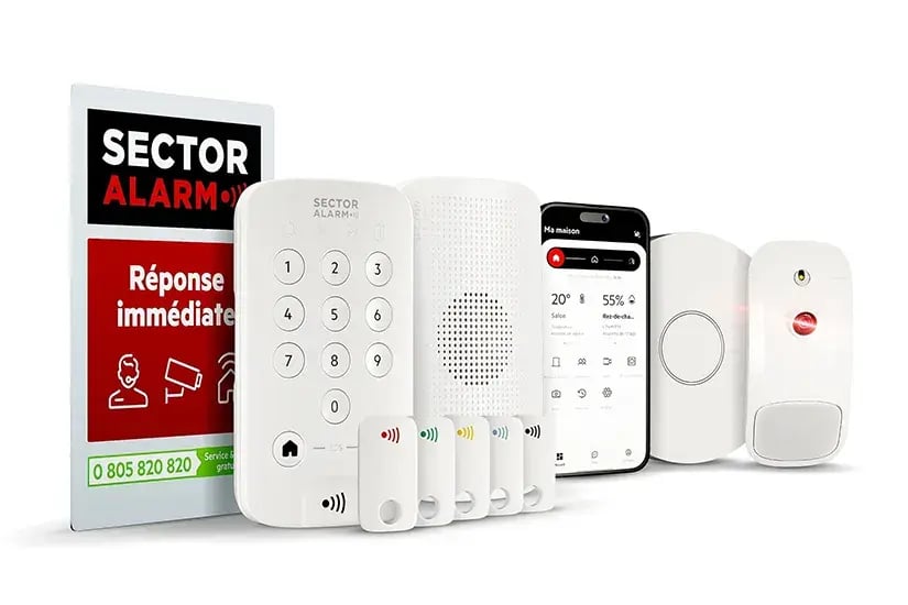 Pack complet Sector Alarm présentant les équipements proposés et le prix d’une alarme Pack complet Sector Alarm présentant les équipements proposés et le prix d’une alarme