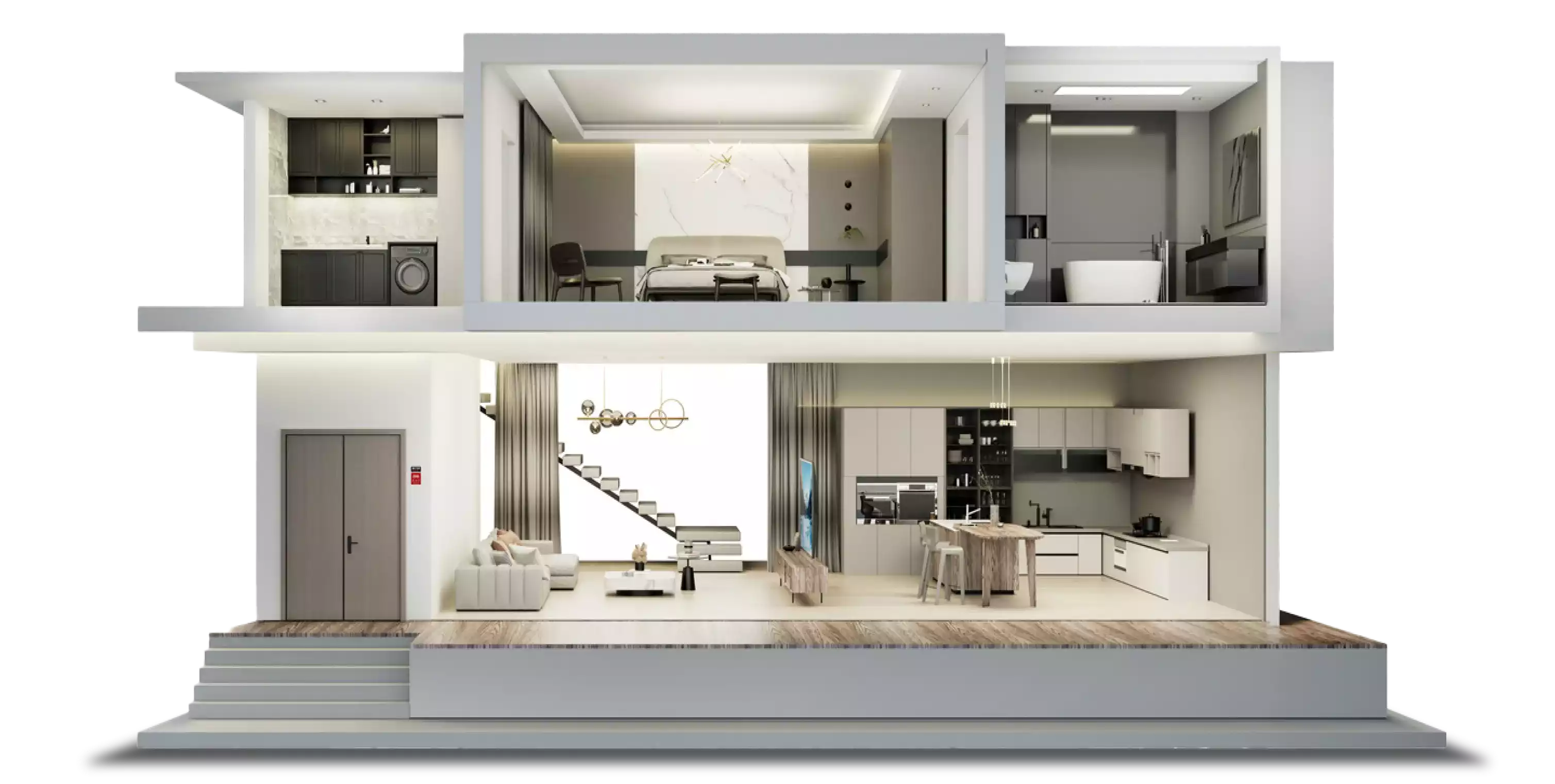 Illustration d’une maison équipée d’une alarme maison sans fil Sector Alarm