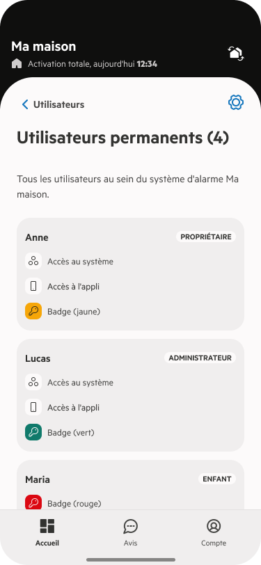 Gestion de l’utilisateur Sector Alarm