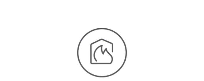 Pictogramme Sector Alarm illustrant la protection d’une maison contre les incendies avec une alarme connectée